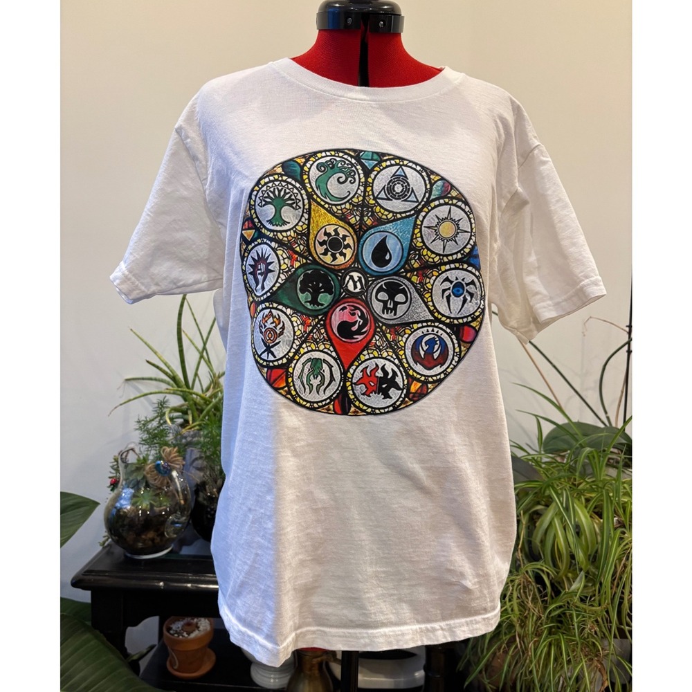 Gildan Magic The Gathering Mana Symbols White graphic T Shirt Adult Medium - Picture 2 of 11